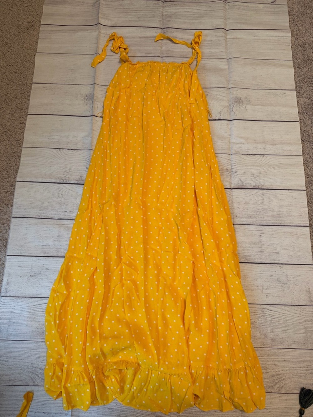 Women's A Love A Yellow Polka Dot Tie-Shoulder Maxi Dress